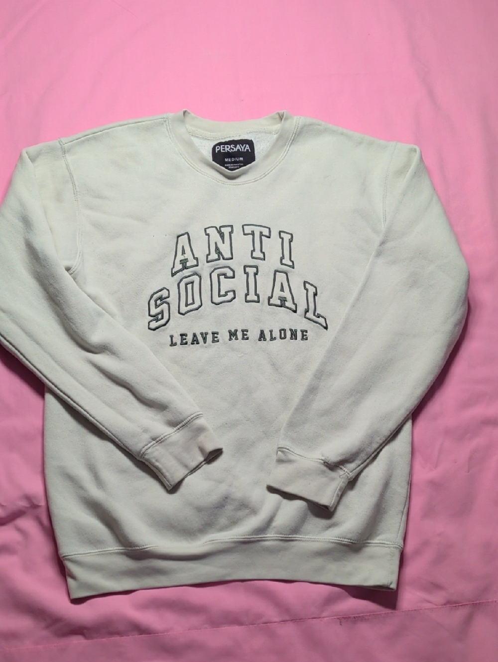 Persaya Men's‎ Cream Crewneck Sweater with 'ANTI SOCIAL' Graphic